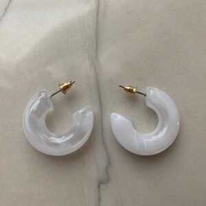 1567 Modern White Crescent Hoop Earrings